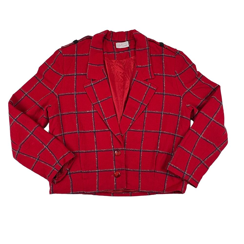 VTG Wool Plaid Blazer Women’s M Red Cropped Retro Academia Retro Kitschy